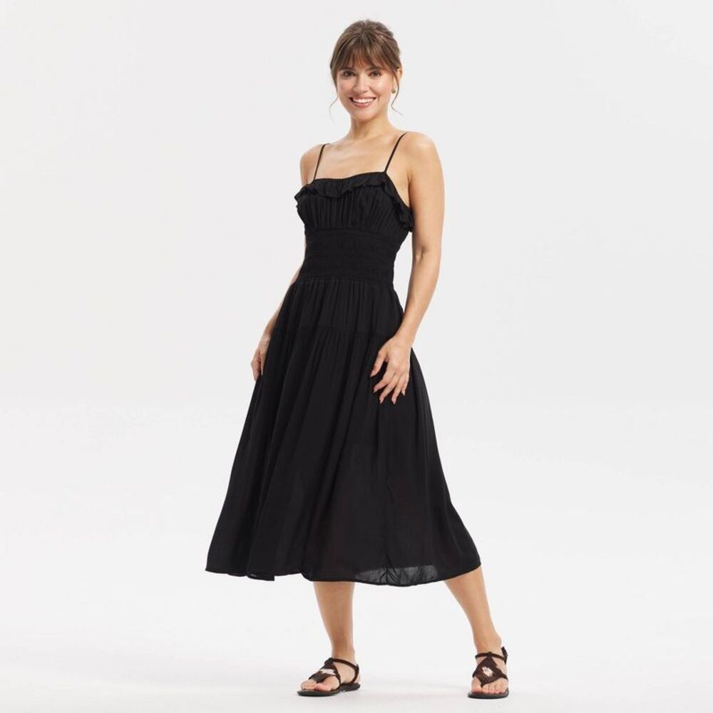 Women's Ruffle Smocked Midi Dress - Universal Thread Black S